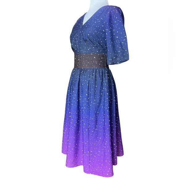 Wayward Fancies by eShakti Star Print Blue Purple Fit and Flare Midi Dress XS - Picture 2 of 7